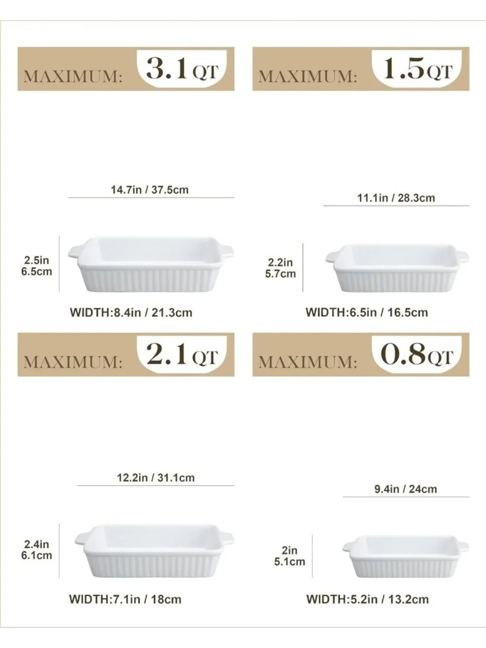4 Set White Ceramic Casserole Dishes for Oven Ceramic Baking Deep Dishes Set